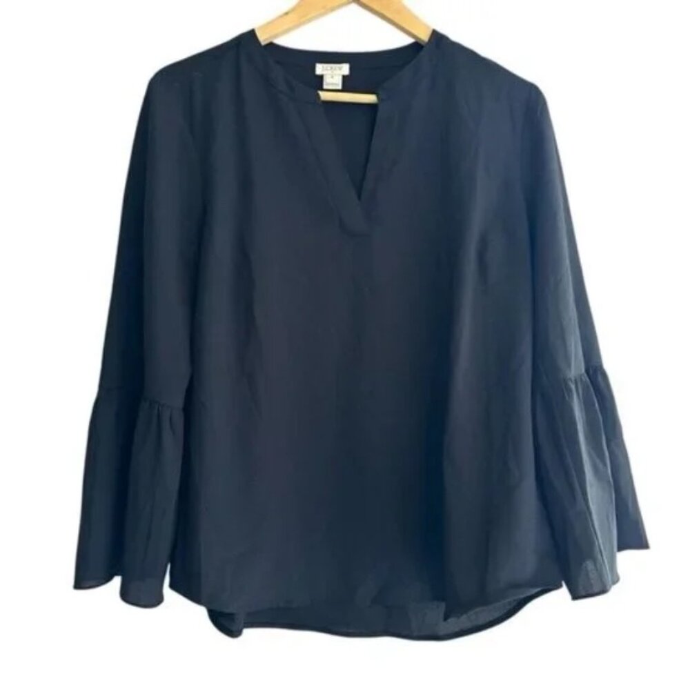 J. Crew Black Blouse Shirt Small Bell Sleeve
